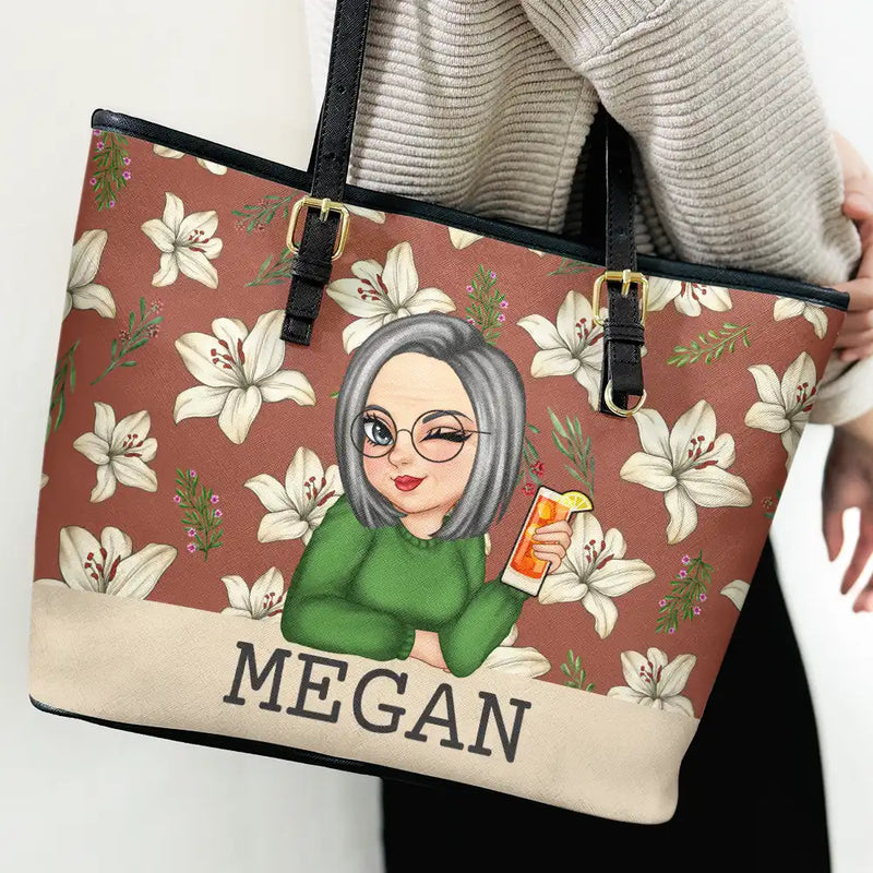 Gift For Mother, Gift For Grandma, Happy, Gift For Wife, Gift For Women, Gift For Yourself - Birth Month Flowers Bloom Where You're Planted Women - Personalized Leather Tote Bag