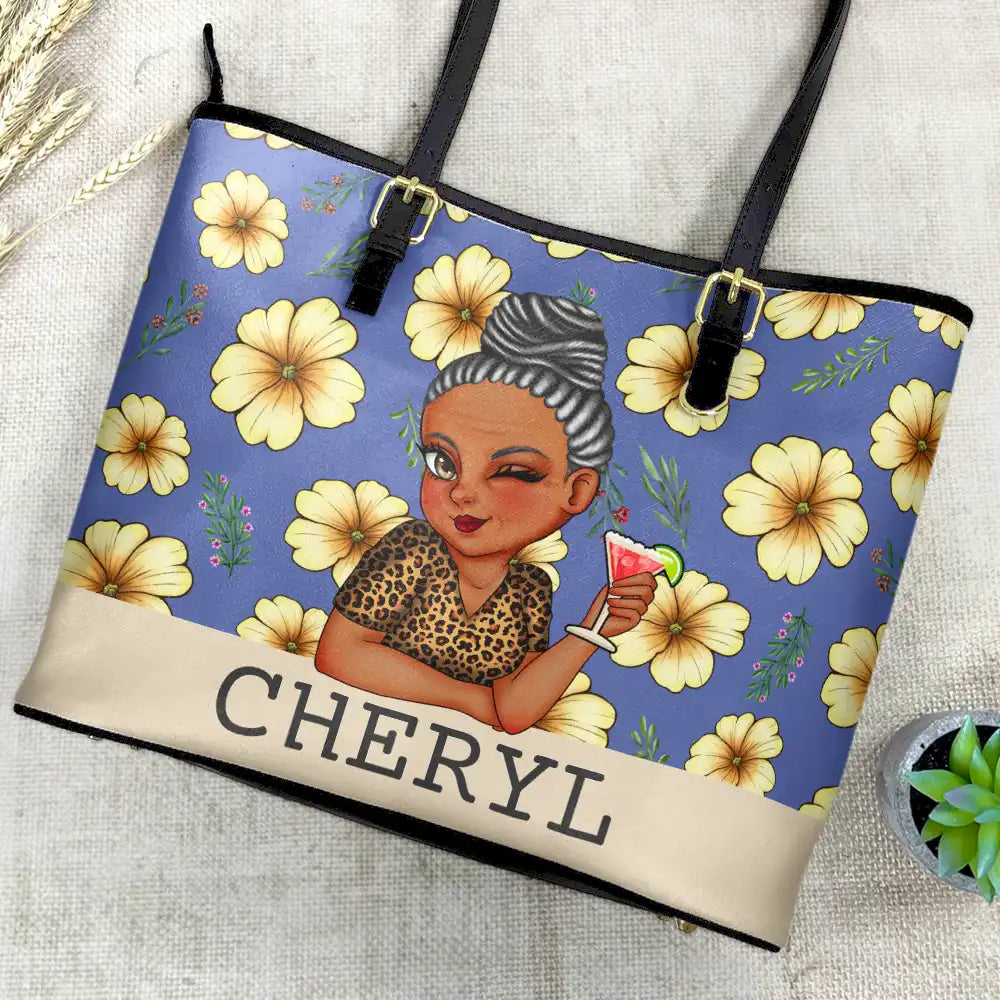 Gift For Mother, Gift For Grandma, Happy, Gift For Wife, Gift For Women, Gift For Yourself - Birth Month Flowers Bloom Where You're Planted Women - Personalized Leather Tote Bag