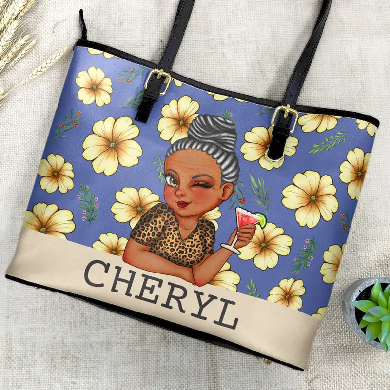 Gift For Mother, Gift For Grandma, Happy, Gift For Wife, Gift For Women, Gift For Yourself - Birth Month Flowers Bloom Where You're Planted Women - Personalized Leather Tote Bag
