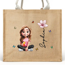 Gift For Yourself,Gift For Women - Birth Month Flowers Bloom Women - Personalized Jute Beach Bag