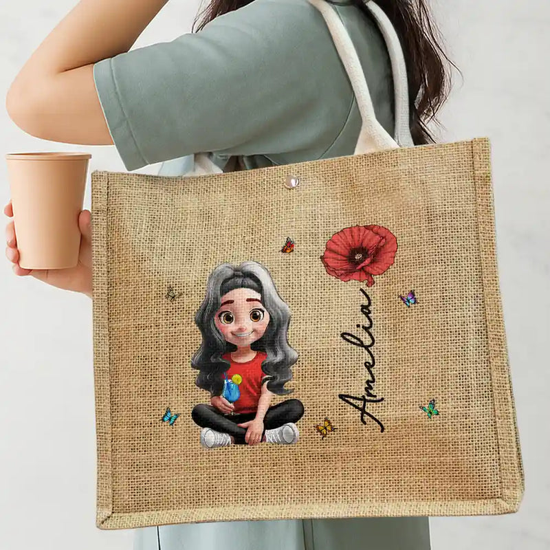 Gift For Yourself,Gift For Women - Birth Month Flowers Bloom Women - Personalized Jute Beach Bag