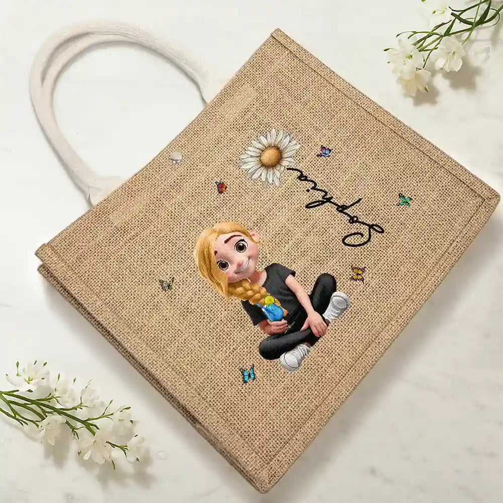 Gift For Yourself,Gift For Women - Birth Month Flowers Bloom Women - Personalized Jute Beach Bag