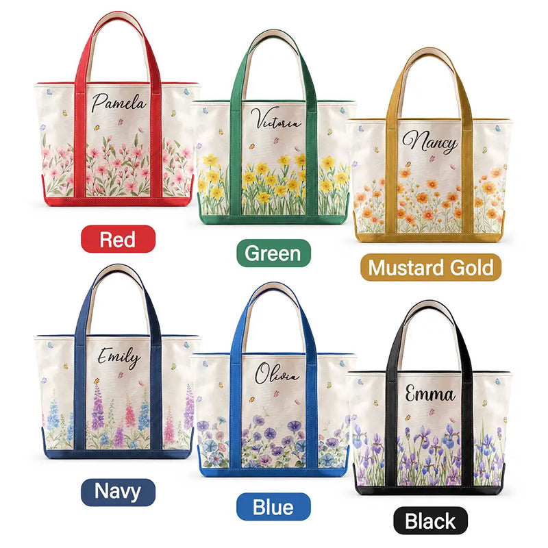 Gift For Yourself, Gift For Women, Icon, Happy - Birth Month Flowers In Bloom - Personalized Fabric Tote Bag