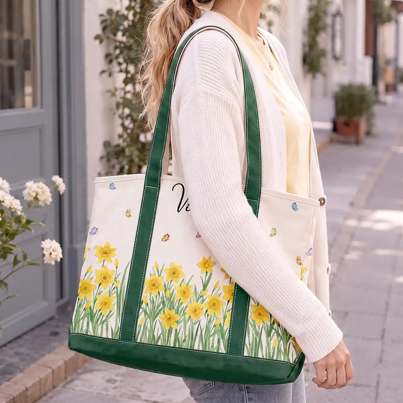 Gift For Yourself, Gift For Women, Icon, Happy - Birth Month Flowers In Bloom - Personalized Fabric Tote Bag