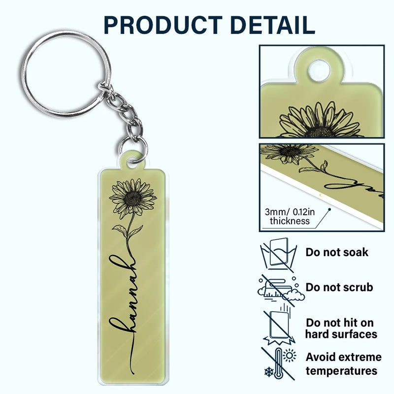 Confident,Icon - Birth Month Flowers Sketch Bloom Where You're Planted - Personalized Acrylic Keychain