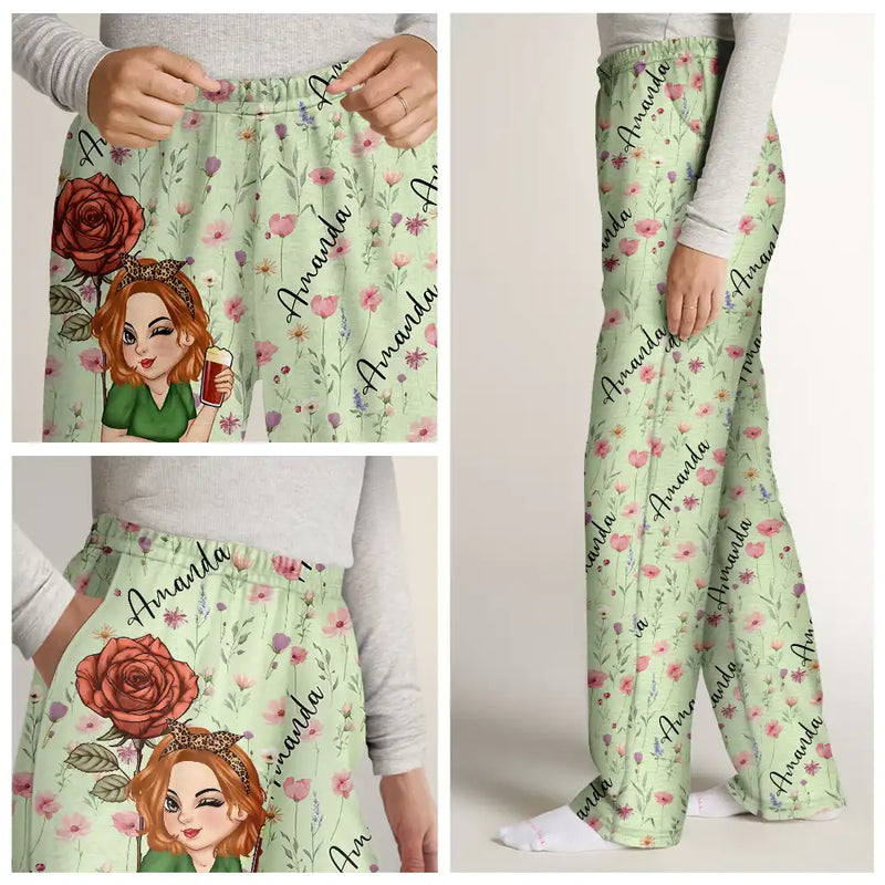 Gift For Yourself,Gift For Women,Happy,Christmas - Birth Month Flowers Turban Woman - Personalized Pajama Pants