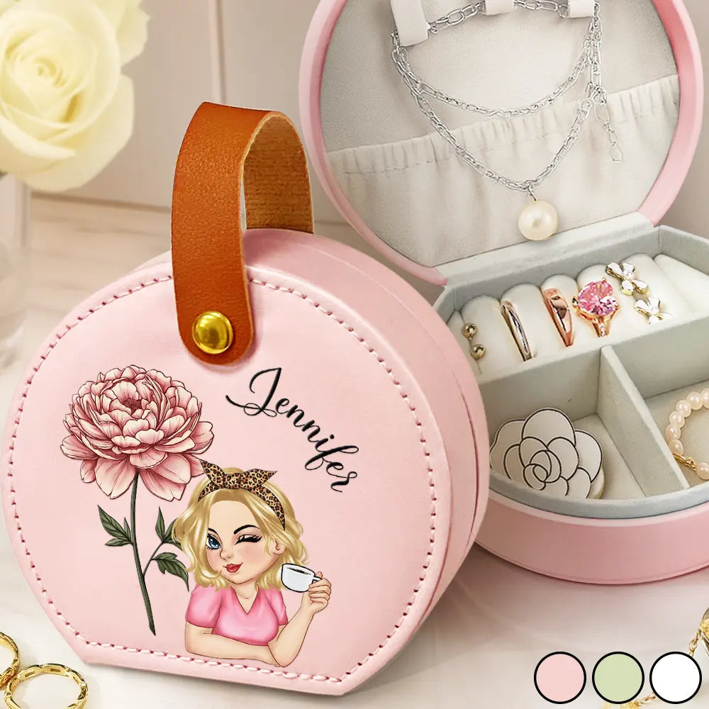 Gift For Yourself,Travel,Gift For Women,Summer,Happy - Birth Month Flowers Woman - Personalized Jewelry Box With Handle