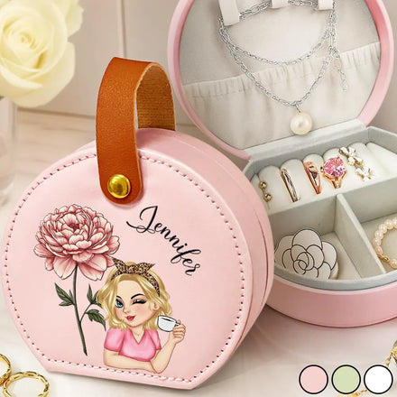 Birth Month Flowers Woman - Personalized Jewelry Box With Handle