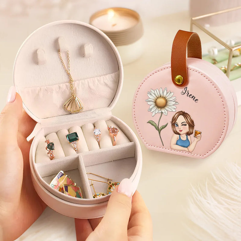 Gift For Yourself,Travel,Gift For Women,Summer,Happy - Birth Month Flowers Woman - Personalized Jewelry Box With Handle