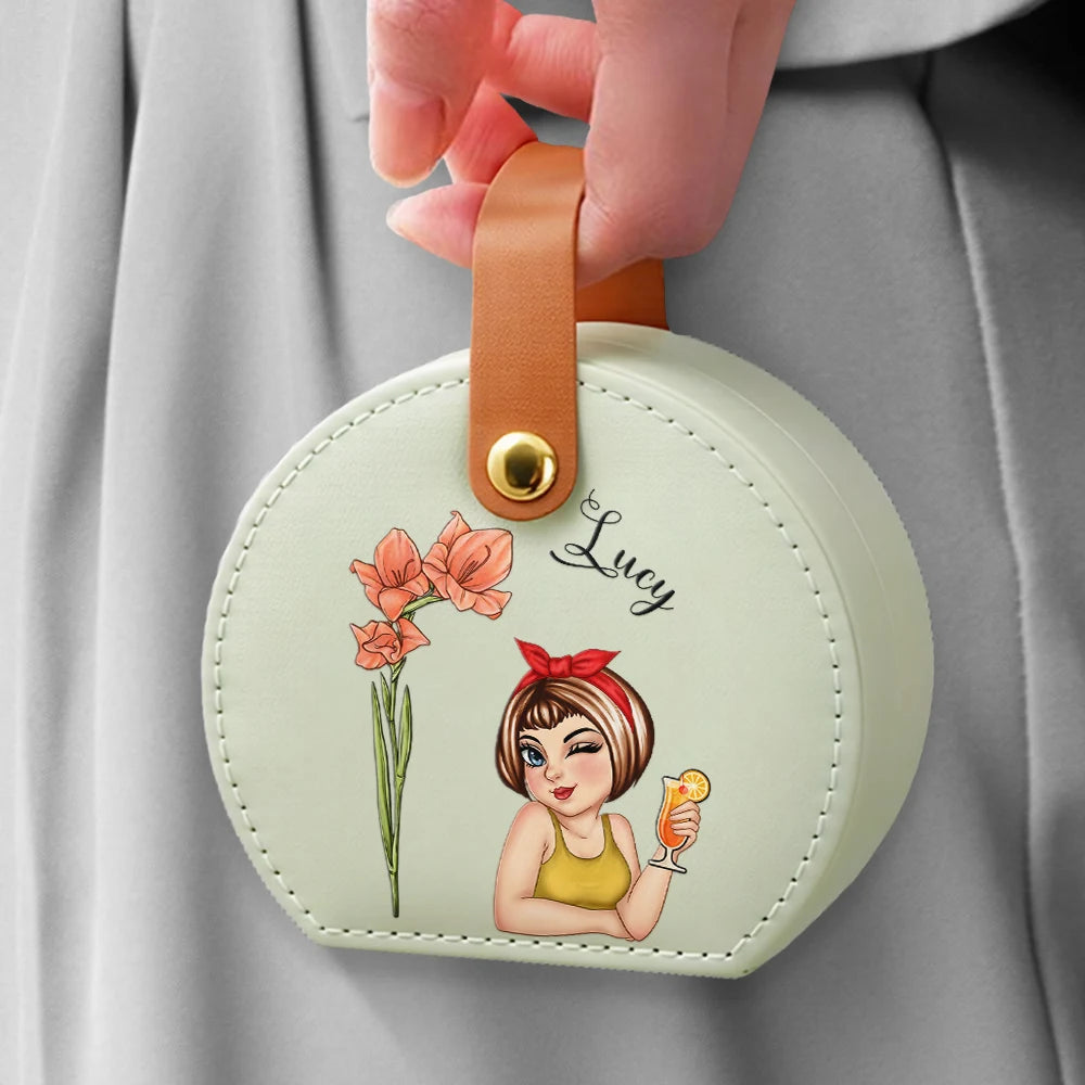 Gift For Yourself,Travel,Gift For Women,Summer,Happy - Birth Month Flowers Woman - Personalized Jewelry Box With Handle