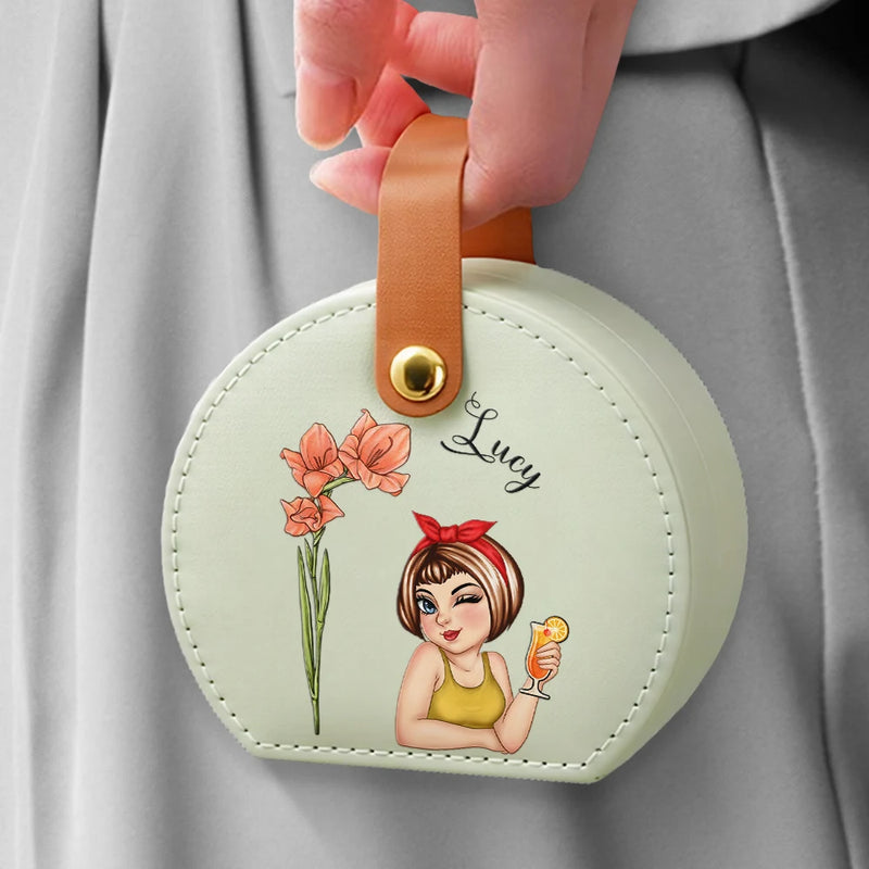 Gift For Yourself,Travel,Gift For Women,Summer,Happy - Birth Month Flowers Woman - Personalized Jewelry Box With Handle
