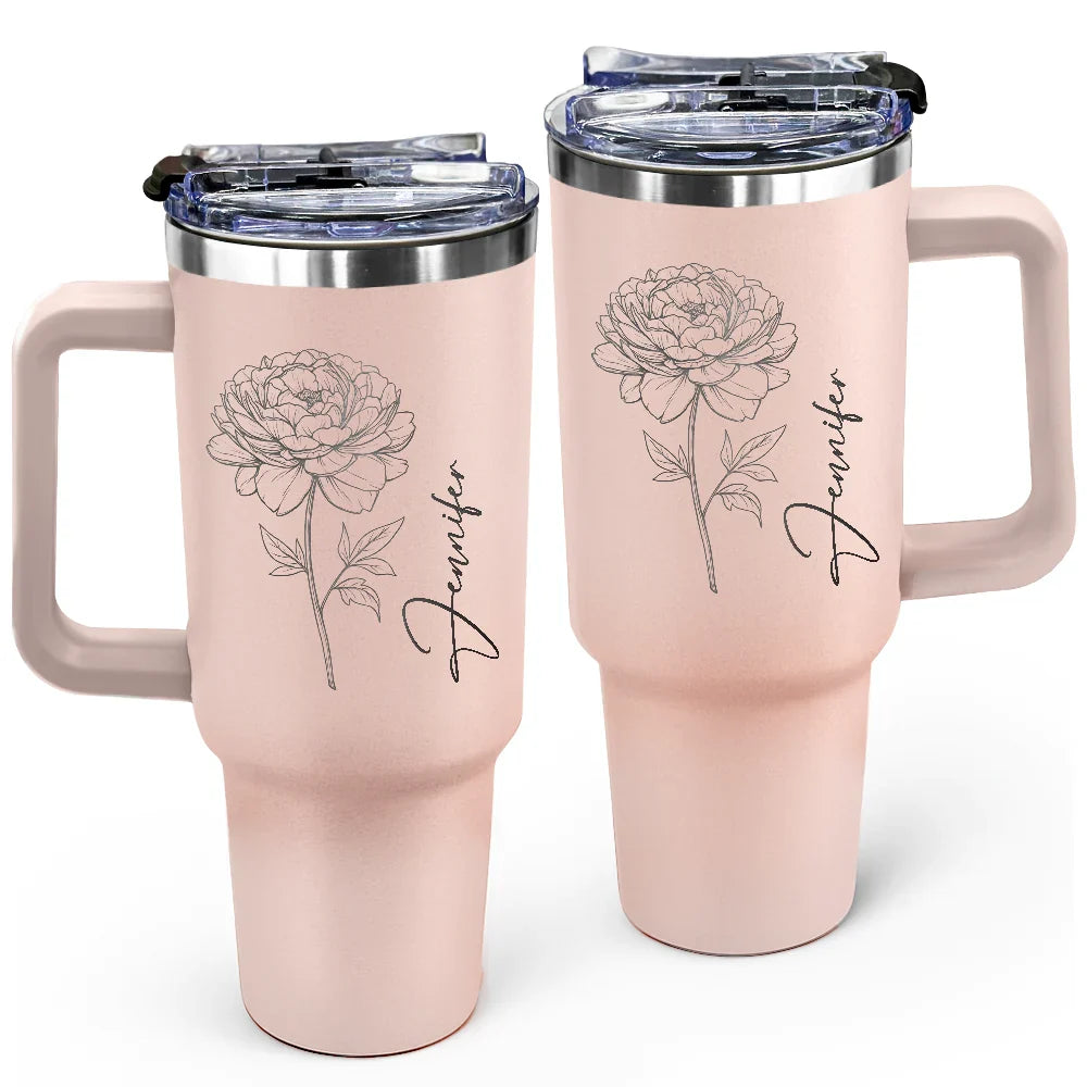 Gift For Yourself, Gift For Women, Happy - Birth Month Flowers & Names - Personalized Engraved 40oz Tumbler