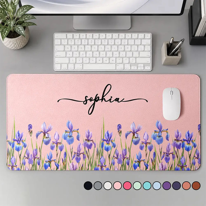 Gift For Wife,Gift For Girlfriend,Gift For Yourself,Gift For Women,Gift For Mother,Gift For Daughter,Gift For Sisters,Gift For Bestie,Gifts For Colleagues,Teacher,Back To School,Top Market,Icon,Cozy - Birth Flower And Name - Personalized Leather Desk Mat