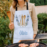 Top Market,Gift For Yourself,Cooking,Gift For Women,Icon,Happy - Birth Flower Striped Pattern - Personalized Apron