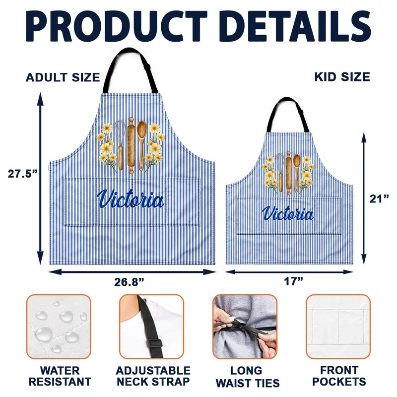 Top Market,Gift For Yourself,Cooking,Gift For Women,Icon,Happy - Birth Flower Striped Pattern - Personalized Apron