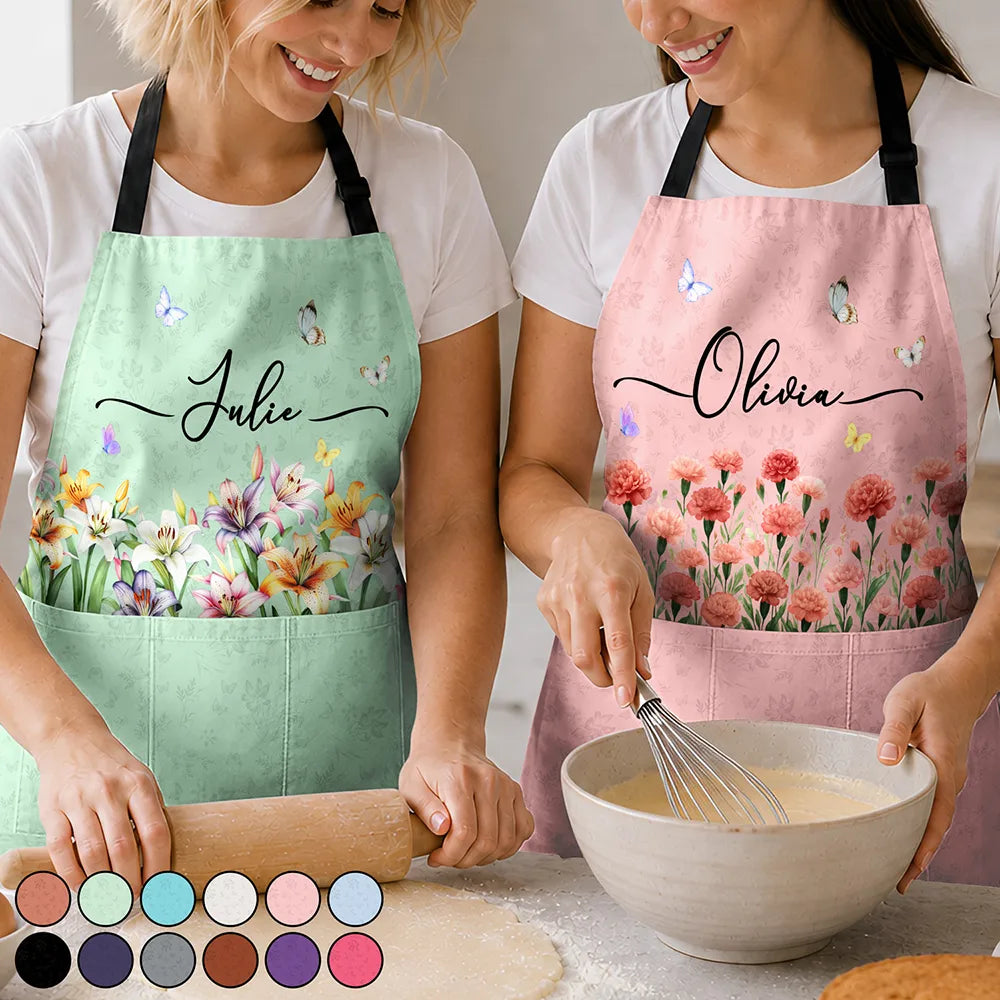 Birth Month Flower Watercolor Blooming In Love - Personalized Apron