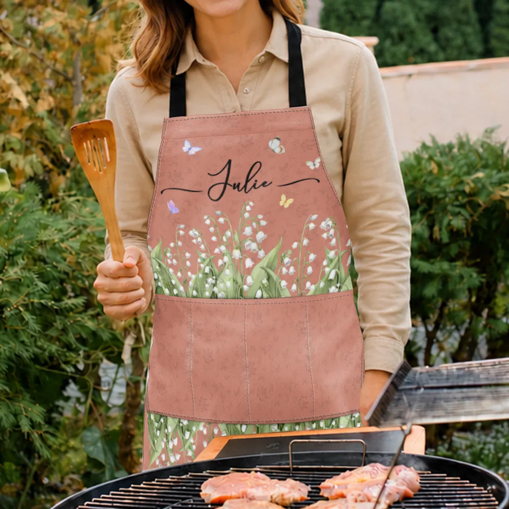 Birth Month Flower Watercolor Blooming In Love - Personalized Apron