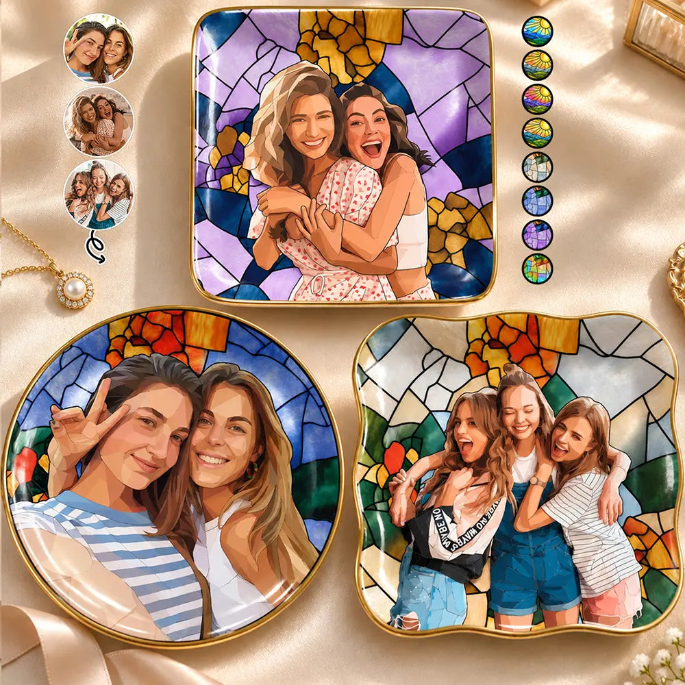 Afro Besties, Art Design, Christmas, Custom Photo, Gift For Bestie, Photo - Stained Glass, Sentimental, Top Market - Birthday Gift For Bestie - Personalized Custom Photo Stained Glass Effect Ring Dish