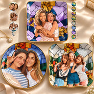Afro Besties, Art Design, Christmas, Custom Photo, Gift For Bestie, Photo - Stained Glass, Sentimental, Top Market - Birthday Gift For Bestie - Personalized Custom Photo Stained Glass Effect Ring Dish