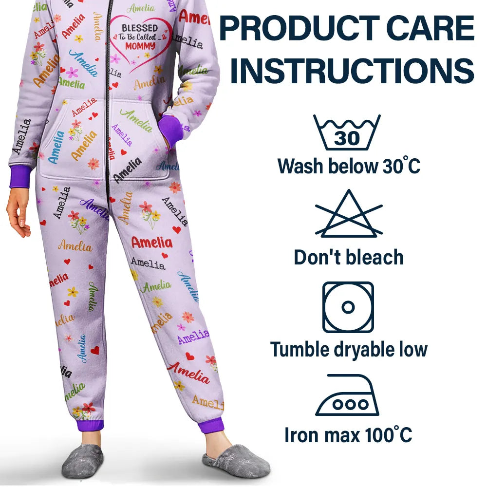 Gift For Grandma, Gift For Mother, Love - Blessed To Be Called Grandma Nana - Personalized Overall Onesie Hooded Jumpsuit