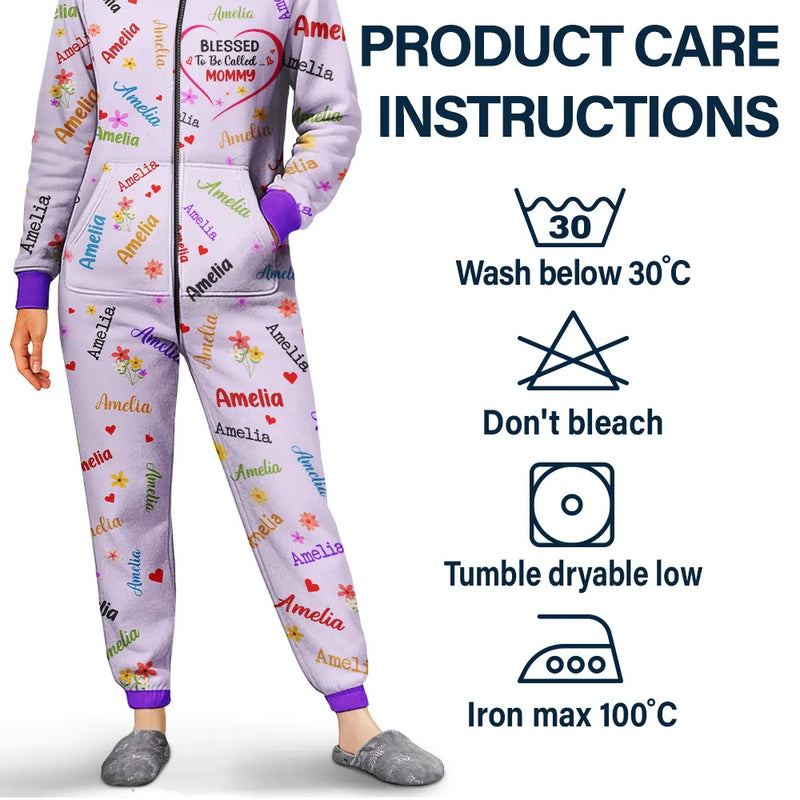 Gift For Grandma, Gift For Mother, Love - Blessed To Be Called Grandma Nana - Personalized Overall Onesie Hooded Jumpsuit