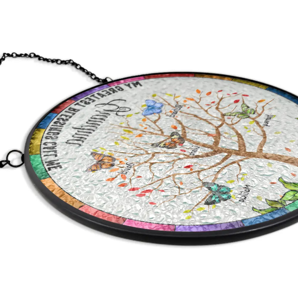 Gift For Grandma - Blessing Call Me - Personalized Stained Glass Window Hanging Suncatcher
