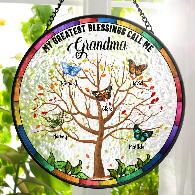 Gift For Grandma - Blessing Call Me - Personalized Stained Glass Window Hanging Suncatcher
