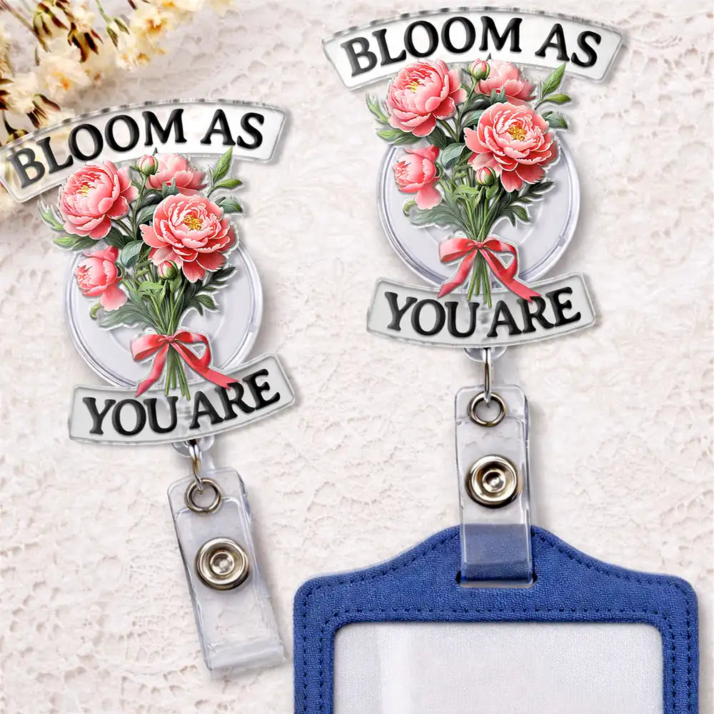 Nurse,Teacher,Gift For Women,Happy,Custom Photo - Bloom As You Are 3D Effect Birth Flower Bouquet - Personalized Badge Reel