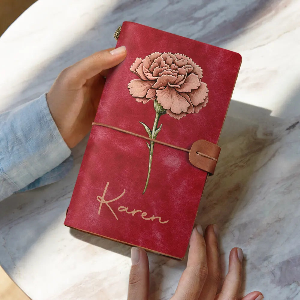 Gift For Yourself,Gift For Women,Happy,Love - Bloom Where You're Planted Texture Effect Birth Flowers - Personalized Leather Vintage Journal