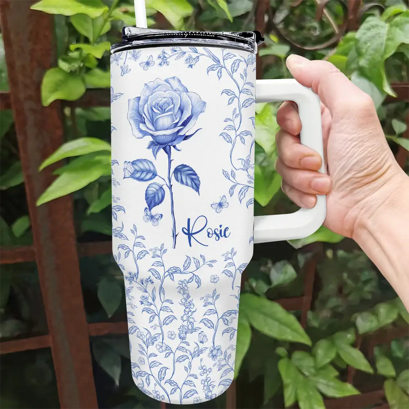 Happy,Gift For Women,Gift For Yourself,Gift For Wife,Gift For Girlfriend,Gift For Sisters,Gift For Grandma - Bloom Where You're Planted Toile Birth Flower - Personalized 40oz Tumbler With Straw