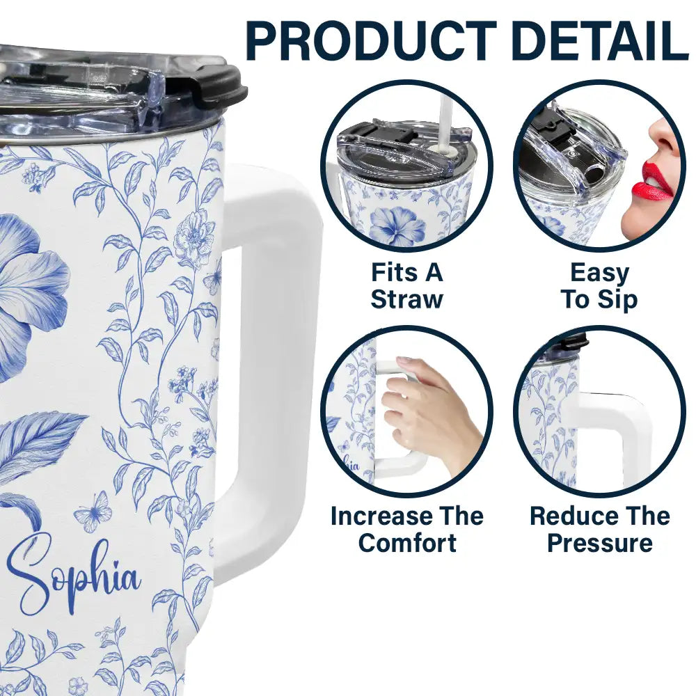 Happy,Gift For Women,Gift For Yourself,Gift For Wife,Gift For Girlfriend,Gift For Sisters,Gift For Grandma - Bloom Where You're Planted Toile Birth Flower - Personalized 40oz Tumbler With Straw