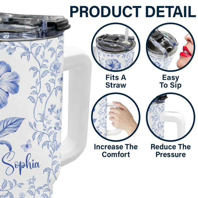 Happy,Gift For Women,Gift For Yourself,Gift For Wife,Gift For Girlfriend,Gift For Sisters,Gift For Grandma - Bloom Where You're Planted Toile Birth Flower - Personalized 40oz Tumbler With Straw