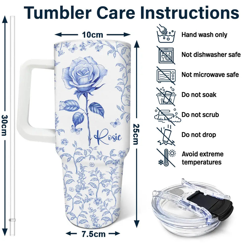 Happy,Gift For Women,Gift For Yourself,Gift For Wife,Gift For Girlfriend,Gift For Sisters,Gift For Grandma - Bloom Where You're Planted Toile Birth Flower - Personalized 40oz Tumbler With Straw