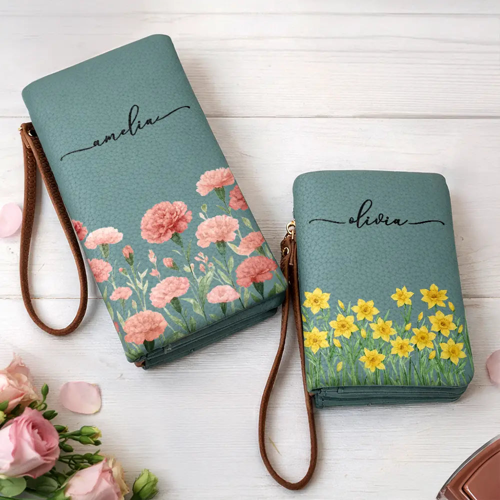 Mom - Daughters (Adult),Mom - Daughters (Young),Mom - Sons,Mom - Children,Gift For Mother,Love - Blooming In Love - Personalized Tri-Fold PU Leather Wristlet Wallet
