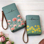 Mom - Daughters (Adult),Mom - Daughters (Young),Mom - Sons,Mom - Children,Gift For Mother,Love - Blooming In Love - Personalized Tri-Fold PU Leather Wristlet Wallet