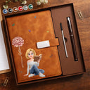 Christmas,Reading,Gift For Yourself,Vector,Happy - Blooming In Love Birth Month Flower - Personalized Leather Notebook Set