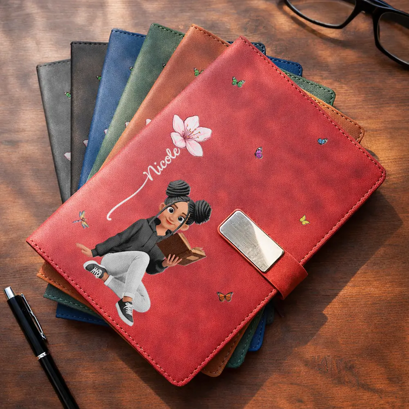 Christmas,Reading,Gift For Yourself,Vector,Happy - Blooming In Love Birth Month Flower - Personalized Leather Notebook Set