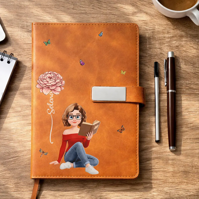 Christmas,Reading,Gift For Yourself,Vector,Happy - Blooming In Love Birth Month Flower - Personalized Leather Notebook Set