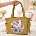 Happy,Gift For Wife,Gift For Yourself,Gift For Women,Gift For Mother,Gift For Grandma - Blooming In Mom's Grandma’s Hands - Personalized Corduroy Tote Bag