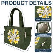 Happy,Gift For Wife,Gift For Yourself,Gift For Women,Gift For Mother,Gift For Grandma - Blooming In Mom's Grandma’s Hands - Personalized Corduroy Tote Bag