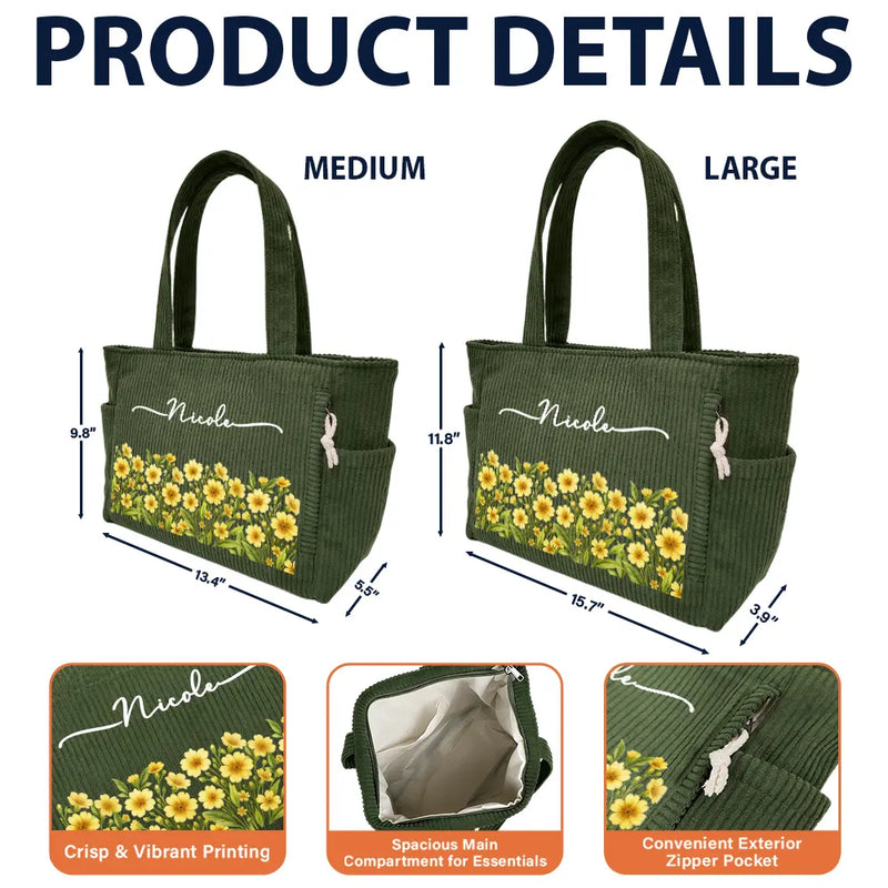 Blooms With Love - Personalized Corduroy Tote Bag