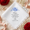 Blue Wedding Birth Flower Toile For Bride, Daughter - Personalized Handkerchief