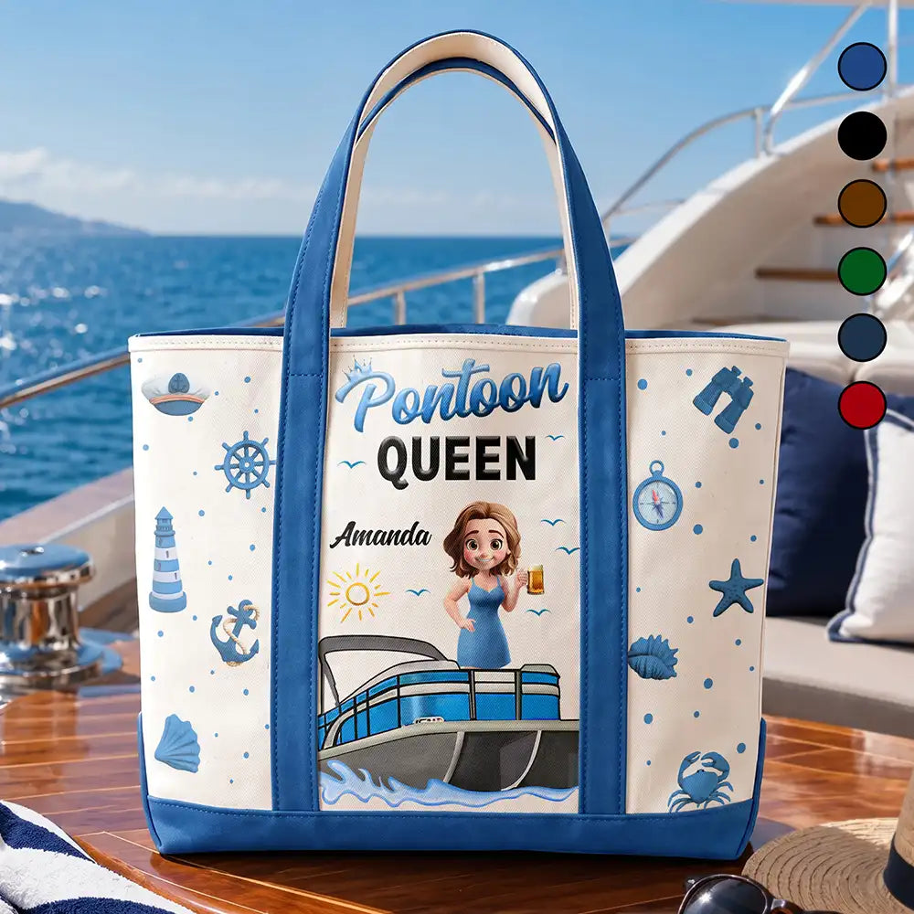 Boating Pontoon Queen - Personalized Fabric Tote Bag