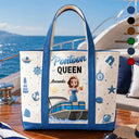 Pontoon,Gift For Yourself,Gift For Women,Vector,Happy - Boating Pontoon Queen - Personalized Fabric Tote Bag