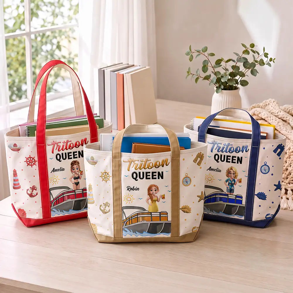 Pontoon,Gift For Yourself,Gift For Women,Vector,Happy - Boating Pontoon Queen - Personalized Fabric Tote Bag