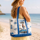 Pontoon,Gift For Yourself,Gift For Women,Vector,Happy - Boating Pontoon Queen - Personalized Fabric Tote Bag