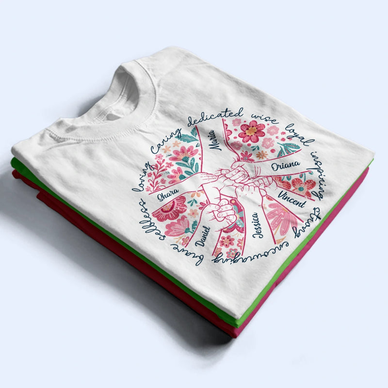 Gift For Mother,Gift For Grandma,Love - Boho Floral Hand In Hand Grandma Mom - Personalized T Shirt