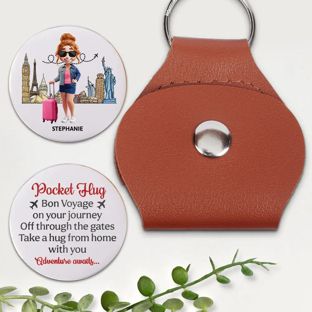 Bon Voyage On Your Journey - Personalized Leather Pocket Hug