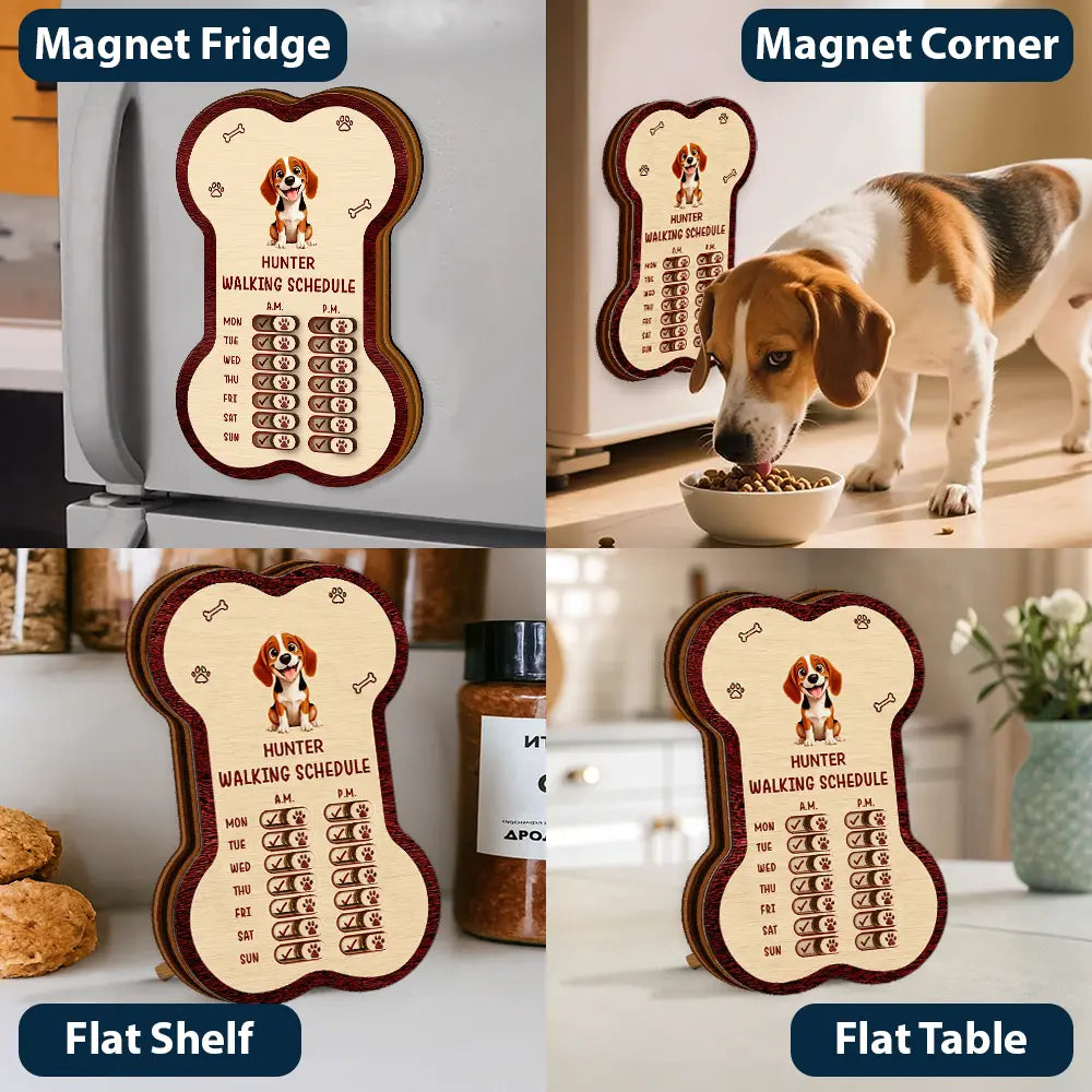 Dog Lovers,Dog Mom,Dog Dad,Dog Couple - Bone Shaped Feeding And Medication Tracker - Personalized Wooden Pet Feeding Reminder