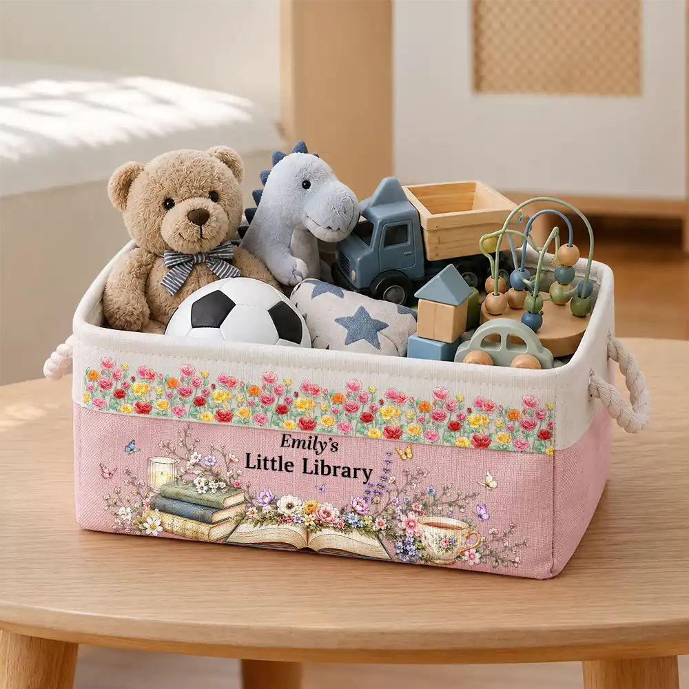 Top Market,Reading,Gift For Yourself,Gift For Women,Icon,Happy - Book Lovers Book Nook Birth Month Flower - Personalized Storage Basket